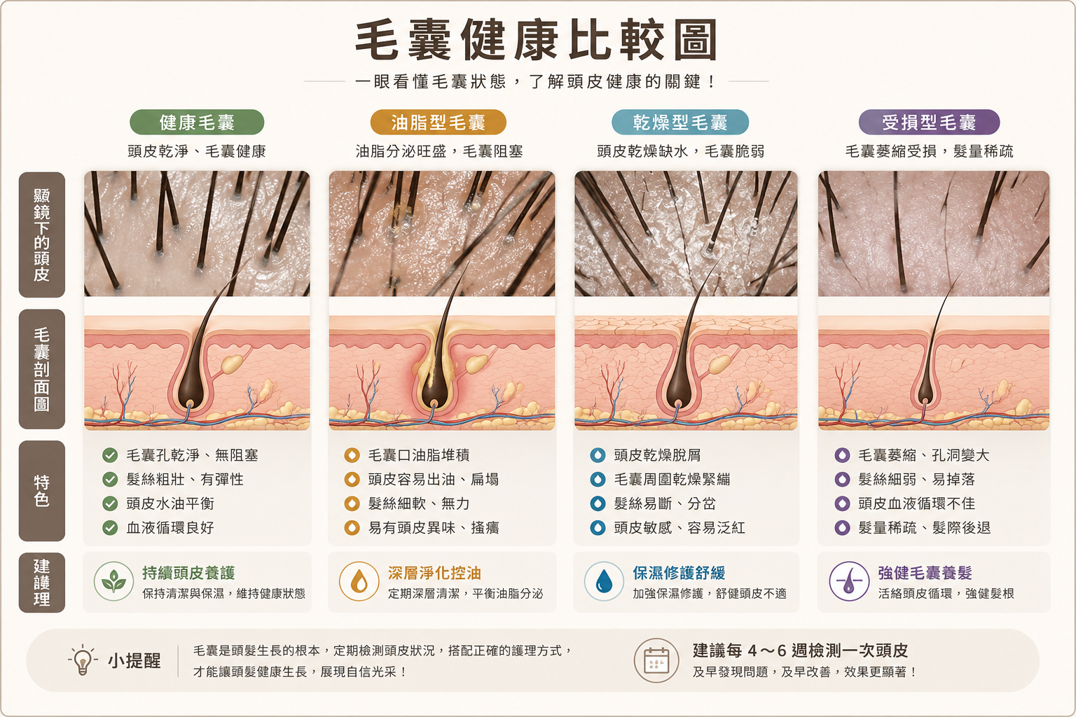 毛囊層次與健康狀態圖