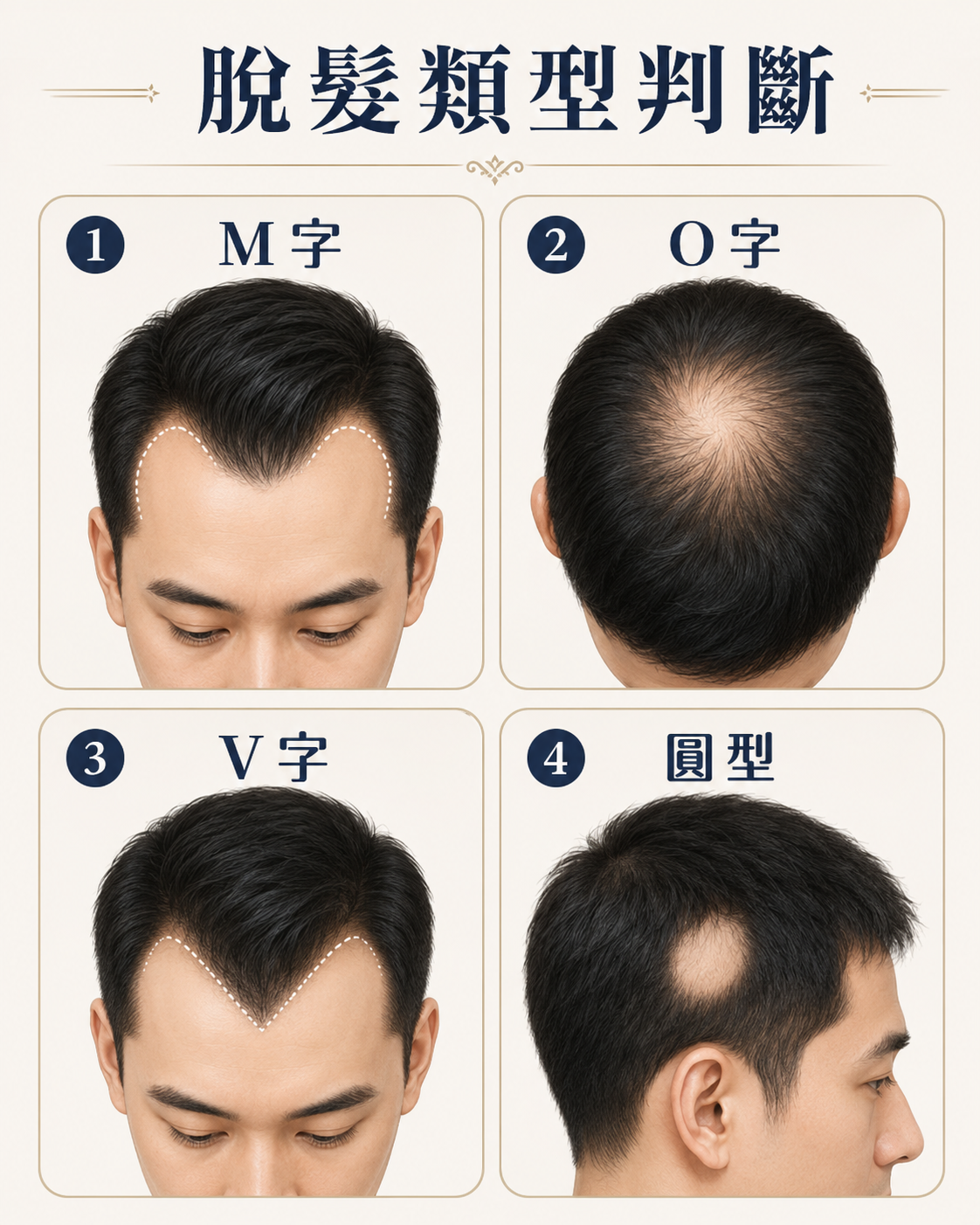 脫髮類型判斷 M 字 O 字 V 字 圓型